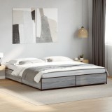 VidaXL Cadru de pat, gri sonoma, 200x200 cm, lemn prelucrat și metal