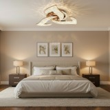 Lustra LED HALESA Eleganza cu telecomanda si cristal, 44W, 3 Surse, Lumina Rece/Calda/Neutra, Dimabila, Auriu