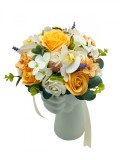 Buchet mediu personalizabil cu trandafiri, hortensii si orhidee (Alb, Somon), Eventissimi&reg;