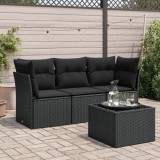 VidaXL Set mobilier de grădină cu perne, 4 piese, negru, poliratan