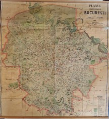 PLANUL MUNICIPIULUI BUCURESTI de COLONEL ULISSE SIMBOTEANU si M.D. MOLDOVEANU , SCARA 1/15.000 , 1943
