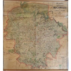 PLANUL MUNICIPIULUI BUCURESTI de COLONEL ULISSE SIMBOTEANU si M.D. MOLDOVEANU , SCARA 1/15.000 , 1943