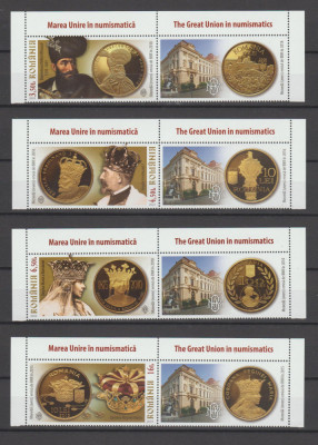 ROMANIA 2022 MAREA UNIRE IN NUMISMATICA Serie 4 valori cu vinieta LP.2396 MNH** foto