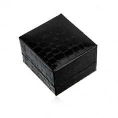 Cutie de cadou pentru inel sau cercei, neagra, model de piele de crocodil foto