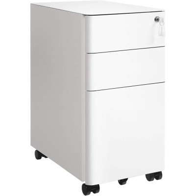 SONGMICS Dulap birou rollbox, cu 3 sertare si roti, corp metalic preasamblat cu incuietoare, pentru documente A4, 46x30x59 cm, alb Household NewTrend foto