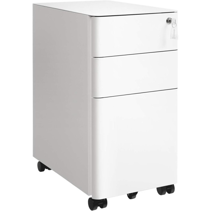 SONGMICS Dulap birou rollbox, cu 3 sertare si roti, corp metalic preasamblat cu incuietoare, pentru documente A4, 46x30x59 cm, alb Household NewTrend