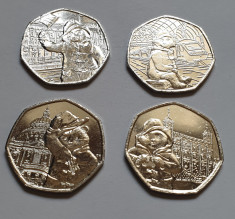 Set complet 4 monede 50 pence 2018, 2019 Paddington unc / necirculate foto