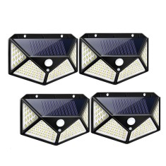 Set 4 lampi cu incarcare solara, cu senzori de amurg, miscare si lumina, 3 trepte de iluminare, 100 x LED, IP65, APF, Negru