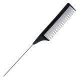 Pieptene Coafor, Negru, 23cm, Dentiție Neuniformă, V&acirc;rf Metalic pentru Separarea șuvițelor, Oem
