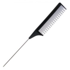 Pieptene Coafor, Negru, 23cm, Dentiție Neuniformă, V&acirc;rf Metalic pentru Separarea șuvițelor