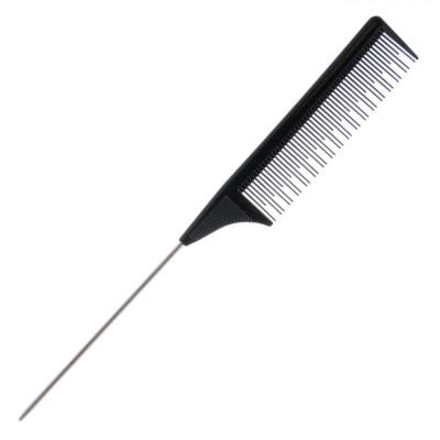 Pieptene Coafor, Negru, 23cm, Dentiție Neuniformă, V&amp;acirc;rf Metalic pentru Separarea șuvițelor foto