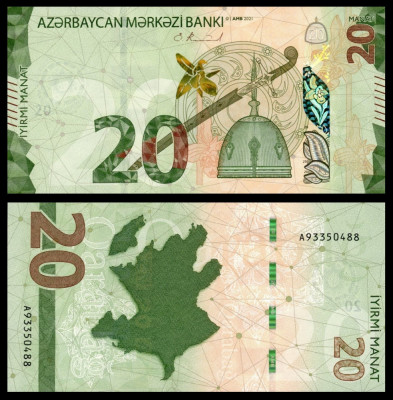 AZERBAIDJAN █ bancnota █ 20 Manat █ 2021 (2022) █ UNC █ necirculata foto