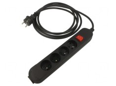 Prelungitor alimentare 4 prize PVC negru 3m 16A