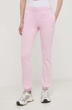 PLEIN SPORT pantaloni de trening din bumbac culoarea roz, neted