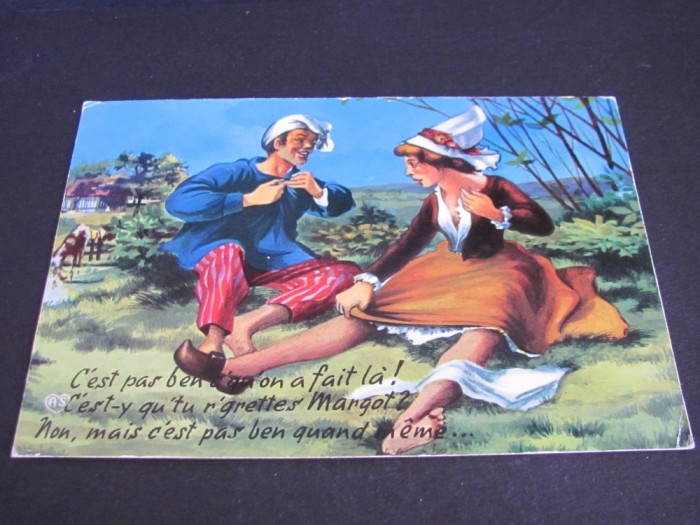 Carte Poștală Umoristică Vintage Franța &ndash; &quot;Margot și Marinarul&quot;