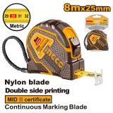 Ruleta magnetica profesionala 5m x 25mm, banda nylon, carcasa cauciucata, INGCO HSMT88051E