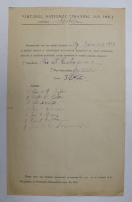 PROCES VERBAL CU OCAZIA CONSTITUIRII UNUI COMITET AL PARTIDULUI NATIONAL - TARANESC DIN DOLJ , COMUNA ISALNITA , 24 IANUARIE 1938 foto