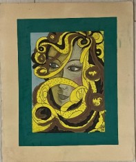 Tablou / lucrare semnată și datată, tempera pe carton subtire, artist roman, arta romaneasca, 25x19 / 30x26