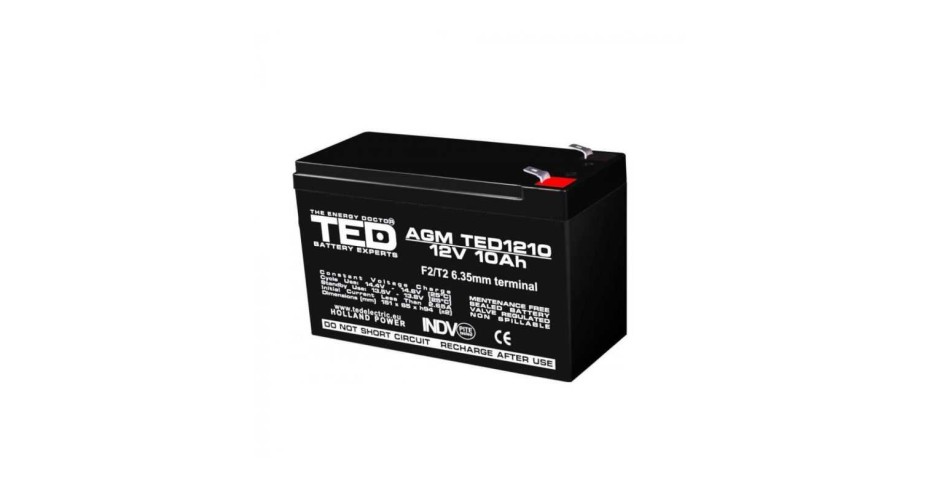 Acumulator AGM VRLA 12V 10A 151x65x95mm F2 TED Battery Expert Holland ...