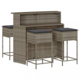 Cumpara ieftin Set mobilier bar de gradina, cu perne, 5 piese, gri, poliratan