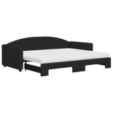 Cumpara ieftin Pat de zi cu extensie si saltele, negru, 90x200 cm, textil