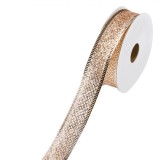 Panglică Brad Crăciun Glitter, 5m x 22mm, Bej, Nailon