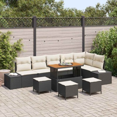 vidaXL Set de canapele pentru grădină cu pernă 9 pcs Negru, Crem foto
