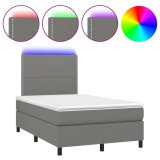 Cumpara ieftin Pat cu arcuri, saltea si LED, gri inchis, 120x190 cm, textil