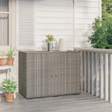 Dulap Depozitare Gradina vidaXL, Poliratan Gri, 100x55.5x80cm, Rezistent Apa, Cutie Unelte, Cadru Otel, Lemn Acacia