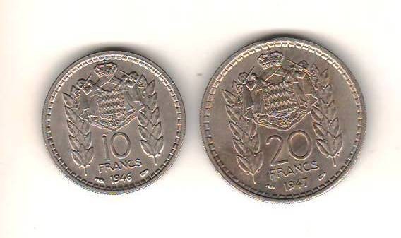 SV * Monaco LOT 10 + 20 FRANCS 1946 - 1947 * Printul Louis II * AUNC (+)