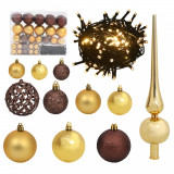 Set globuri Crăciun cu v&acirc;rf &amp; 150 LED-uri 61 piese auriu&amp;bronz