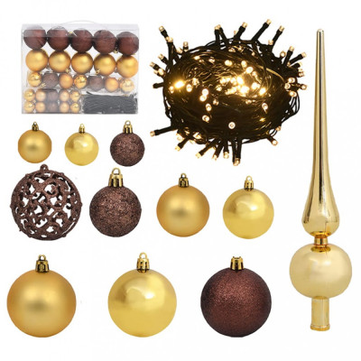Set globuri Crăciun cu v&amp;acirc;rf &amp;amp; 150 LED-uri 61 piese auriu&amp;amp;bronz foto