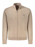 Cumpara ieftin Bluza cu fermoar barbati, cu mini logo brodat, Regular fit, maro deschis, 2XL