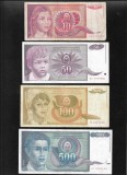 Set Iugoslavia 10 + 50 +100 + 500 dinari dinara 1990 F-VF pret pe set