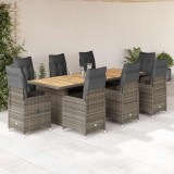 vidaXL Set bistro de grădină cu perne, 9 piese, gri, poliratan 3277277