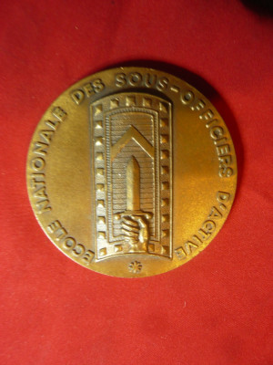 Placheta Militara bronz ,Franta - Scoala Nationala Subofiteri Activi ,d=5,6cm foto