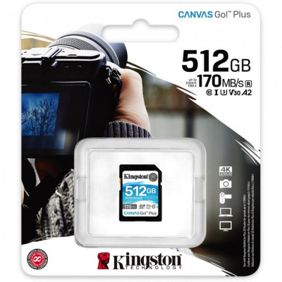 Sd card kingston 512gb canvas go plus clasa 10 uhs-i speed up to 170 mb/s foto
