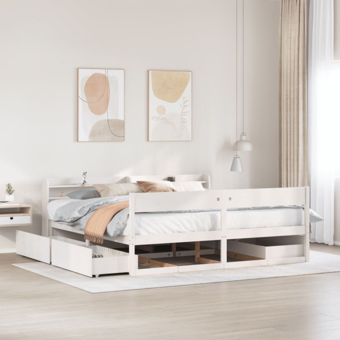 Gossi cadru de pat fara saltea, alb, 200x200 cm, lemn masiv pin
