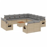 Set canapele de gradina, 14 piese, cu perne, bej, poliratan