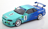 Macheta NISSAN SKYLINE GTR R34 JGTC 2001 FALKEN - Solido, scara 1/18, noua., 1:18