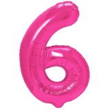 Balon din folie metalizata, flippy, figurina cifra, model 6, tema aniversare 100 cm, ambalaj individual, pai inclus, umflare cu aer sau heliu, roz