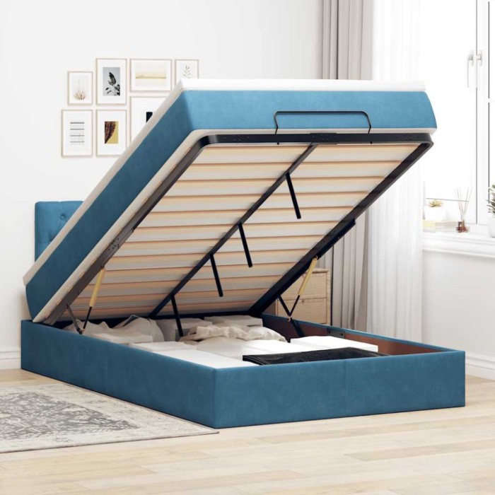 vidaXL Cadru de pat otoman cu saltea Albastru &icirc;nchis 120x200cm catifea 3312690