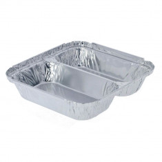 Caserole Bicompartimentate OTI din Aluminiu, 100 Buc/Set, Dreptunghiulare, Caserola Aluminiu de Unica Folosinta, Caserola pentru Catering, Caserole pe