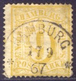 Germany Hamburg 1864 Definitive 9s yellow Mi.18 SCARCE used AM.377, Stampilat