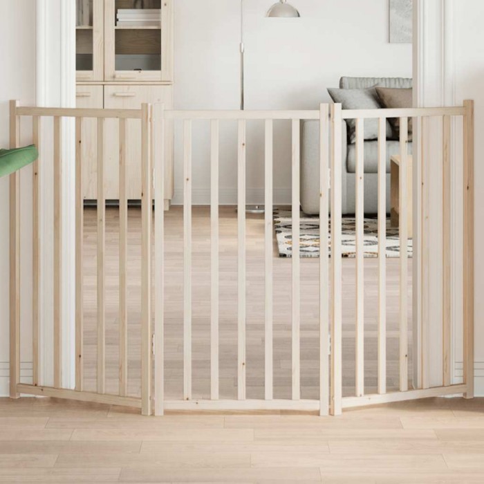 vidaXL Poartă de acces pentru c&acirc;ini pliabilă, 3 panouri, 150 cm, lemn masiv de brad 352270