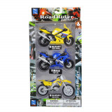 Set 3 motociclete metalice, New Ray, Suzuki Yamaha Suzuki, 1:18