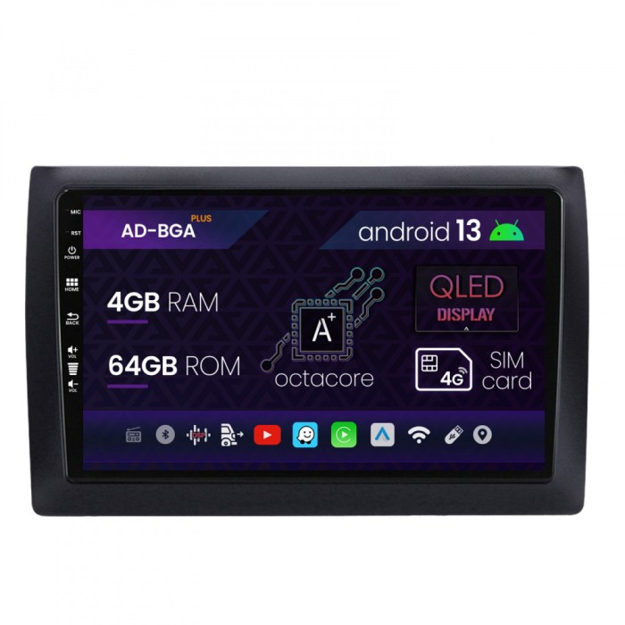Navigatie Fiat Stilo, Android 13, A-Octacore 4GB RAM + 64GB ROM, 9 Inch - AD-BGASTILOAC