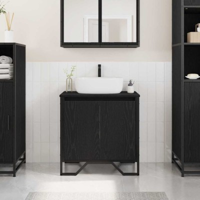 vidaXL Cabinet Chiuvetă Baie Stejar Negru 60x35x60 cm Lemn Stratificat foto
