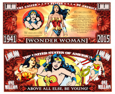 SUA = FANTASY NOTE (TJ6) = WONDER WOMAN - 2015 - UNC / SERIA COMICS SUPERHEROS foto