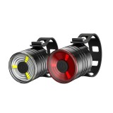 Set lumini bicicleta, lumina alba si rosie, 4x baterii, impermeabil IPX4, suport prindere, 3 moduri luminare